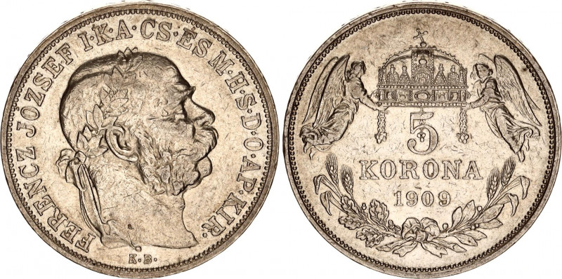 Hungary 5 Korona 1909 KB
KM# 488; N# 12866; Silver; Franz Joseph I; VF/XF.