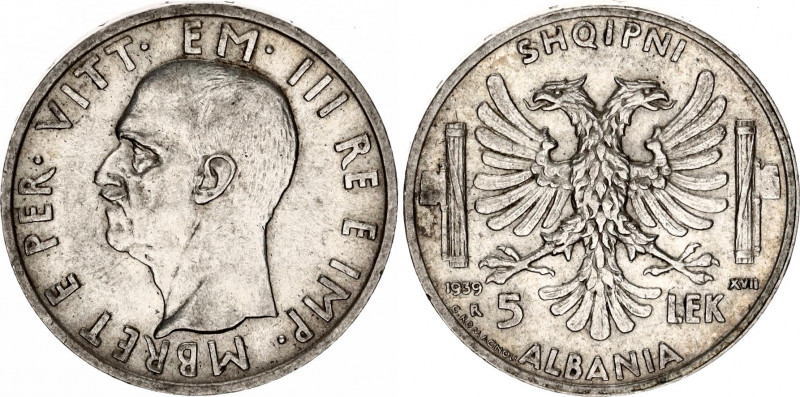 Albania 5 Lek 1939
KM# 33, N# 11792; Silver; Italian occupation; XF.