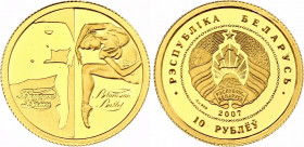 Belarus 10 Roubles 2007
KM# 343; N# 40558; Gold (.999) 1.24 g.; Belarusian Ballet; Mint: Utrecht; Mintage 10'000; Proof.