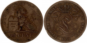 Belgium 10 Centimes 1832
KM# 2, LA# BFM-31; N# 267; Copper; Leopold I (1831-1865); VF+.