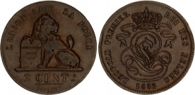 Belgium 2 Centimes 1835 Overstrike
KM# 4, N# 269; Leopold I; XF-.