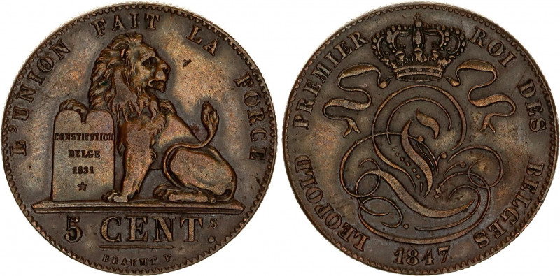 Belgium 5 Centimes 1847 
KM# 5, N# 268; Leopold I; XF/AUNC.