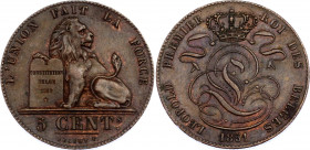 Belgium 5 Centimes 1851 
KM# 5; N# 268; Copper; Leopold I; UNC.