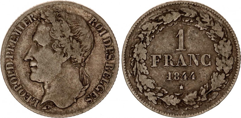 Belgium 1 Franc 1844
KM# 7, LA# BFM-84; N# 258; Silver; Leopold I (1831-1865); ...