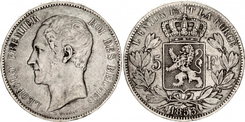 Belgium 5 Francs 1853
KM# 17; N# 261; Silver; Leopold I; Mint: Brussels; XF.