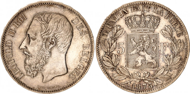 Belgium 5 Francs 1873
KM# 24, LA# BFM-127; N# 276; Silver; Leopold II (1865-190...