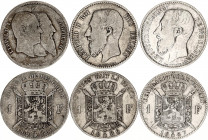 Belgium 3 x 1 Franc 1886 - 1887
KM# 28, 29, 38; Silver; Leopold II; VF/XF-.