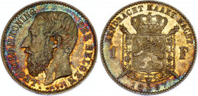 Belgium 1 Franc 1887 
KM# 29.2; N# 7140; Type without dot; Silver; Leopold II; UNC, with hairlines & nice toning.