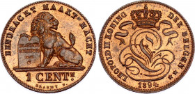 Belgium 1 Centime 1894 
KM# 34; N# 3195; Dutch text; Copper; Leopold II; UNC, mint luster.