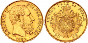 Belgium 20 Francs 1882
KM# 37; N# 7499; Gold (.900) 6.45 g.; Leopold II; Mint: Brussels; AUNC+.