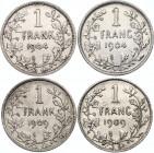 Belgium 4 x 1 Franc 1904 - 1909
KM# 56, 57; Silver; French & Dutch text; Leopold II; VF/XF.