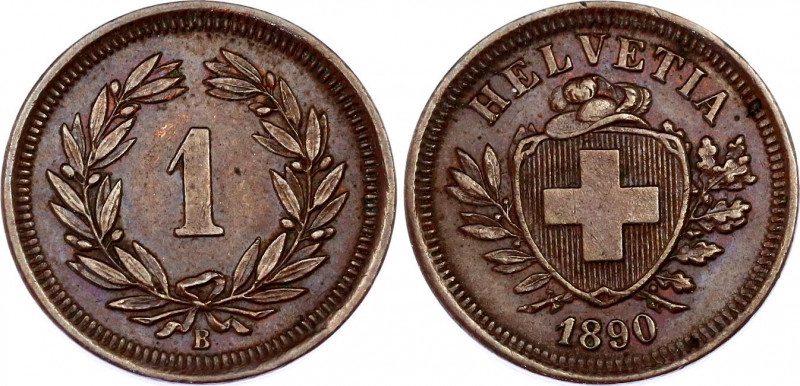 Switzerland 1 Rappen 1890 B
KM# 3.1; Schön# 15; N# 161; Bronze; Mint: Bern; XF+...