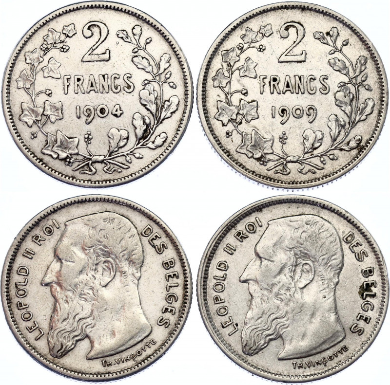 Belgium 2 x 2 Franc 1904 - 1909
KM# 58, N# 278; French text; Silver; Leopold II...