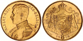 Belgium 20 Francs 1914
KM# 78; Schön# 43; N# 11104; Gold (.900) 6.45 g.; Albert I; Mint: Brussels; AUNC.