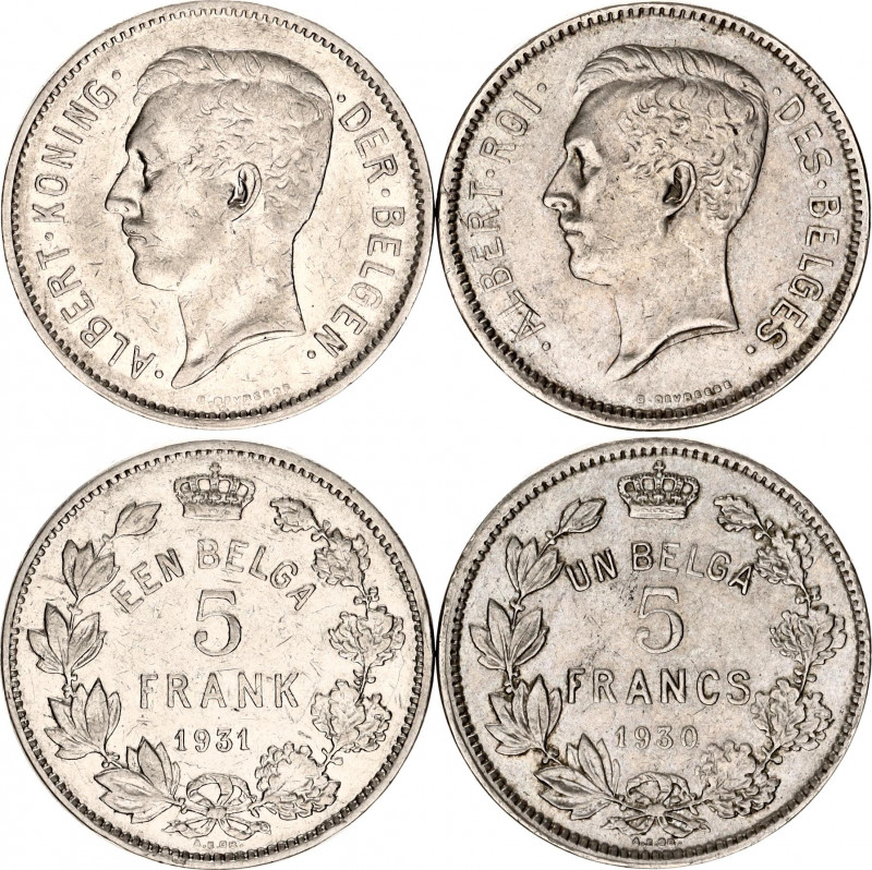 Belgium 5 Francs 2 Pcs 1930 - 1931
KM# 97.1-98; Nickel; Albert I (1909-1934); V...