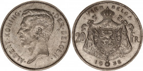 Belgium 4 Belga / 20 Francs 1932
KM# 102, Schön# 56, LA# BFM-166; N# 501; Nickel; Albert I (1909-1934); XF.