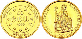 Belgium 50 Ecu 1989
KM# 174; Gold (.999) 15.56 g.; Charlemagne; UNC Prooflike.