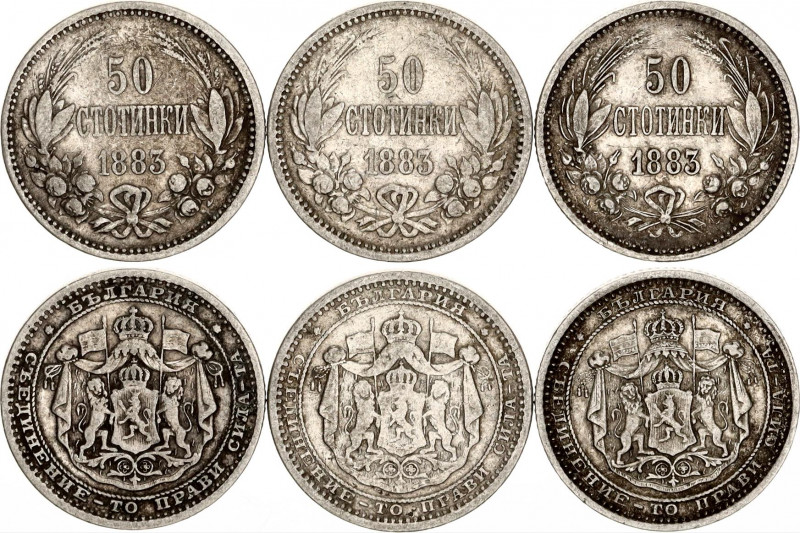 Bulgaria 3 x 50 Stotinki 1883
KM# 6; Silver; Alexander I.