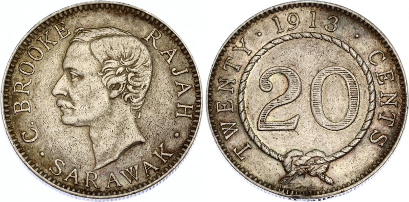 Sarawak 20 Cents 1913 H
KM# 10; Schön# 4; N# 15547; Silver; Charles Brooke Raja...