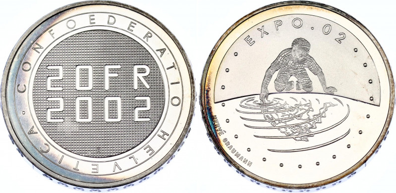 Switzerland 20 Francs 2002 B
KM# 101, N# 25827; Silver., Proof; 6th Swiss natio...