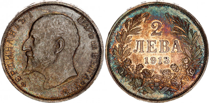 Bulgaria 2 Leva 1913 
KM# 32, N# 12364; Silver; Ferdinand I; AUNC with hairline...