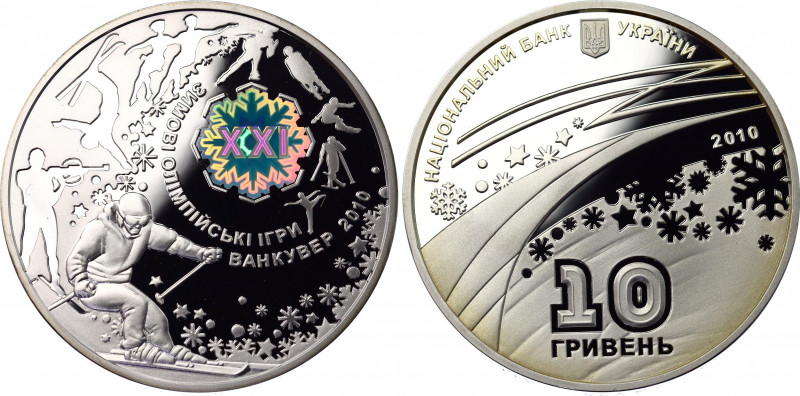 Ukraine 10 Hryven 2010 
KM# 575; N# 69115; Silver; Proof; With hologram; Olympi...