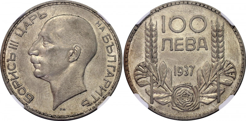 Bulgaria 100 Leva 1937 NGC AU 58
KM# 45, N# 6450; Silver; Boris III.