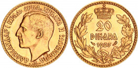 Yugoslavia 20 Dinara 1925 with Bank's Chopmark
KM# 7; Schön# 7; N# 20801; Gold (.900) 6.45 g.; Alexander I; Mint: Paris; Mintage 50'000; UNC.