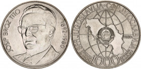 Yugoslavia 1000 Dinara 1980 
KM# 78, N# 16523; Eyes with pupils type; Silver; Death of Joseph Tito; UNC.