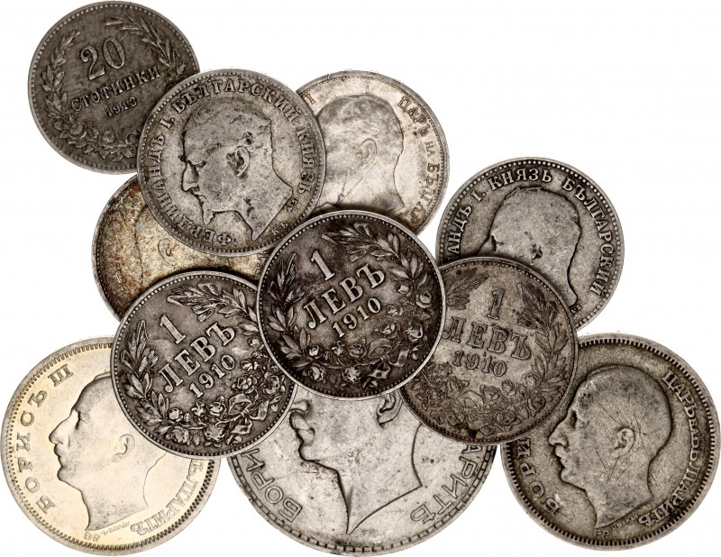 Bulgaria Lot of 11 Coins 1891 - 1937
Silver; VF/XF.