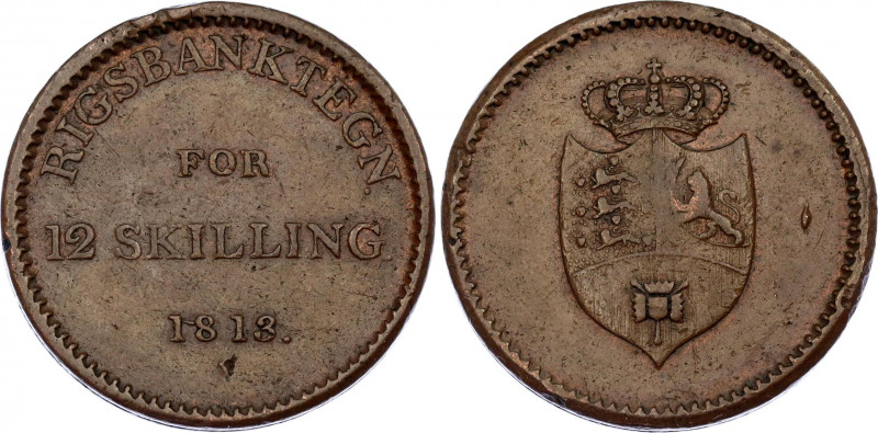 Denmark 12 Skilling 1813 
KM# Tn2, N# 18275; Frederik VI; Rigsbank Token; XF.