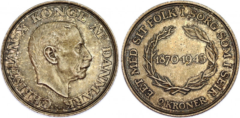 Denmark 2 Kroner 1945
KM# 836, N# 14825; Silver; King Christian X's 75th Birthd...