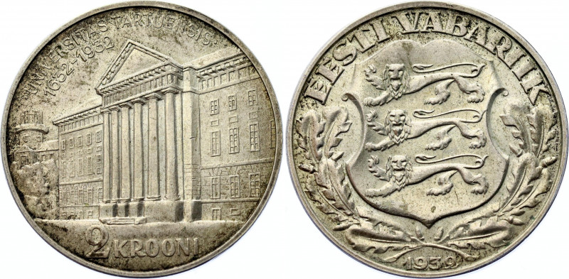 Estonia 2 Krooni 1932
KM# 13, Schön# 20, N# 17465; Silver; Tercentenary - Unive...