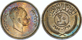 Iraq 20 Fils 1955 AH 1375
KM# 116, N# 12680; Silver; Faisal II; AUNC with minor hairlines & amazing toning.