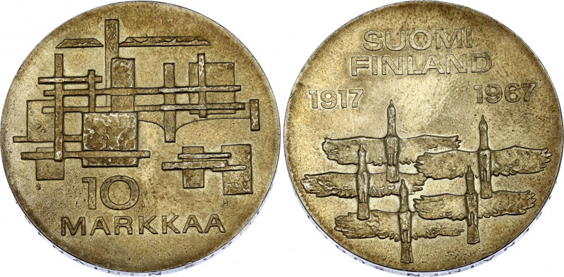 Finland 10 Markkaa 1967 
KM# 50, N# 12387; Silver; 50th Anniversary of Independ...