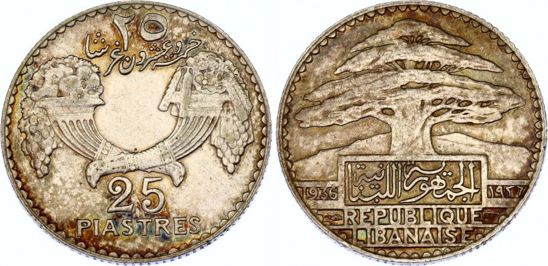 Lebanon 25 Piastres 1936 
KM# 7; N# 9660; Silver; XF, lustors.