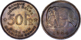Belgian Congo 50 Francs 1944 
KM# 27; N# 8015; Silver; Leopold III; XF+, nice toning.