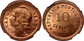 Cabo Verde 10 Centavos 1930 NGC MS 65 RB
KM# 2, N# 7687 Bronze; With full mint luster.