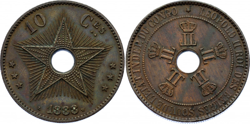 Congo Free State 10 Centimes 1888
KM# 4; Leopold II; UNC.