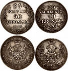 Russia - Poland 25 Kopeks / 50 Groszy & 20 Kopeks / 40 Groszy 1844 - 1845 MW R1 & R
Bit# 1250 R1 & 1259 R; Silver 5.14 g. & 4.05 g.; VF-XF.