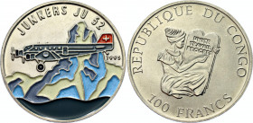 Congo 100 Francs 1995
KM# 21, N# 38244; Copper-Nickel; Junkers JU52 multicolor; UNC.