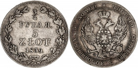 Russia - Poland 3/4 Roubles - 5 Zlotych 1839 MW
Bit# 1145; Silver 15.26 g.; VF+.