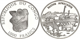 Congo 1000 Francs 2002 
KM# 68, N# 106836; Silver., Proof; African Fauna.