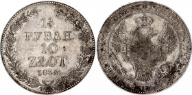 Russia - Poland 1-1/2 Rouble / 10 Zlotych 1834 НГ R
Bit# 1086 R; 2,25 R by Petrov; Silver 30.95 g.; VF-XF.