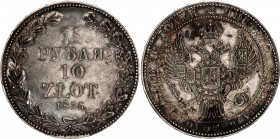 Russia - Poland 1-1/2 Rouble / 10 Zlotych 1835 НГ
Bit# 1088; 2 R by Petrov; Silver 31.13 g.; XF.