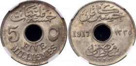 Egypt 5 Milliemes 1917 H AH 1335 NGC MS 62
KM# 315, N# 1273; Copper-nickel; Hussein Kamel; Occupation Coinage.