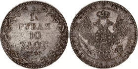 Russia - Poland 1-1/2 Rouble / 10 Zlotych 1840 MW R
Bit# 1136 R; 2,5 R by Petrov; 3 R by Ilyin; Conros# 471/14; Silver 30.71 g.; VF-XF.