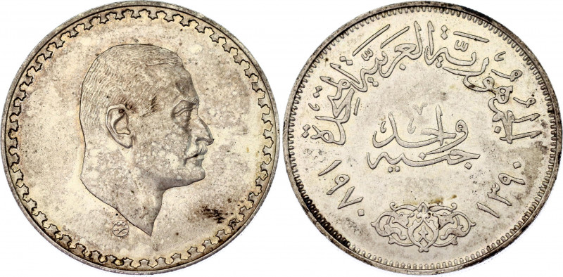 Egypt 1 Pound 1970
KM# 425, N# 20324; Silver; President Nasser; UNC, Original T...