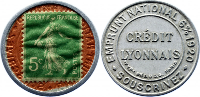 France Lyon 5 Centimes 1920 Token
BROU# pages 63/64; N# 10707; Aluminium; AUNC.