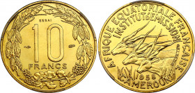 Equatorial African States Cameroon 10 Francs 1958 Essai PCGS SP 68
KM# E8, N# 178425; Aluminium-bronze; Mintage 2030 pcs only!.